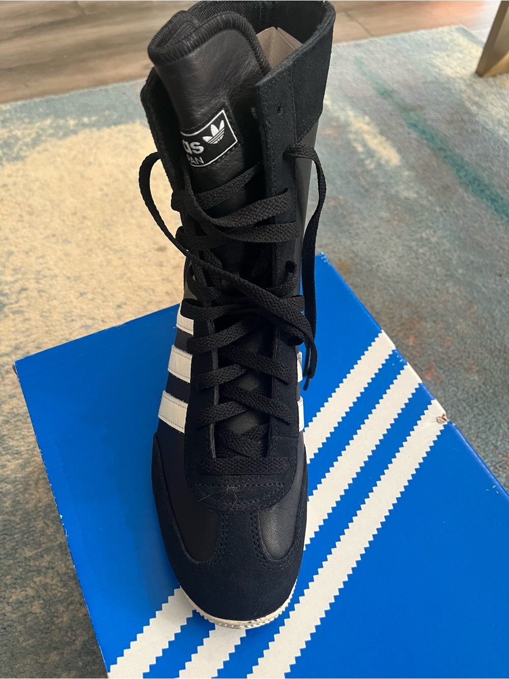 adidas Black High-Top Sneakers with White Stripes stylish - Picture 4 of 5